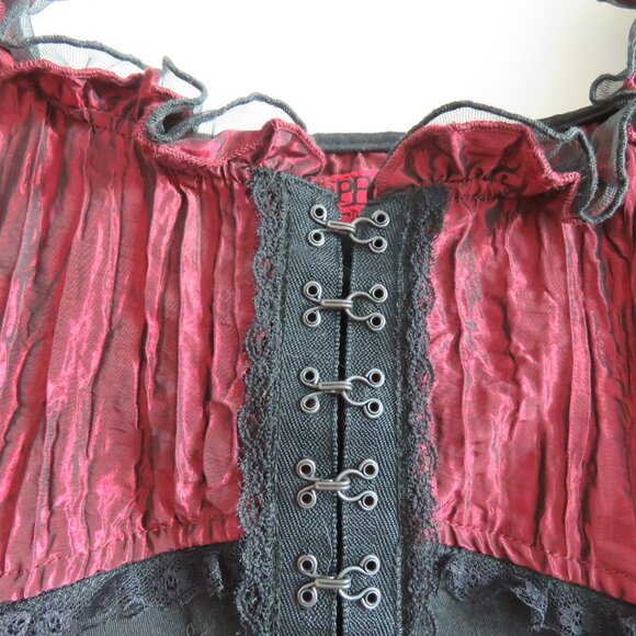 TRIPP NYC Vintage Y2K Steampunk Goth Pirate Lace Corset Top Black Metallic Red - Picture 5 of 16